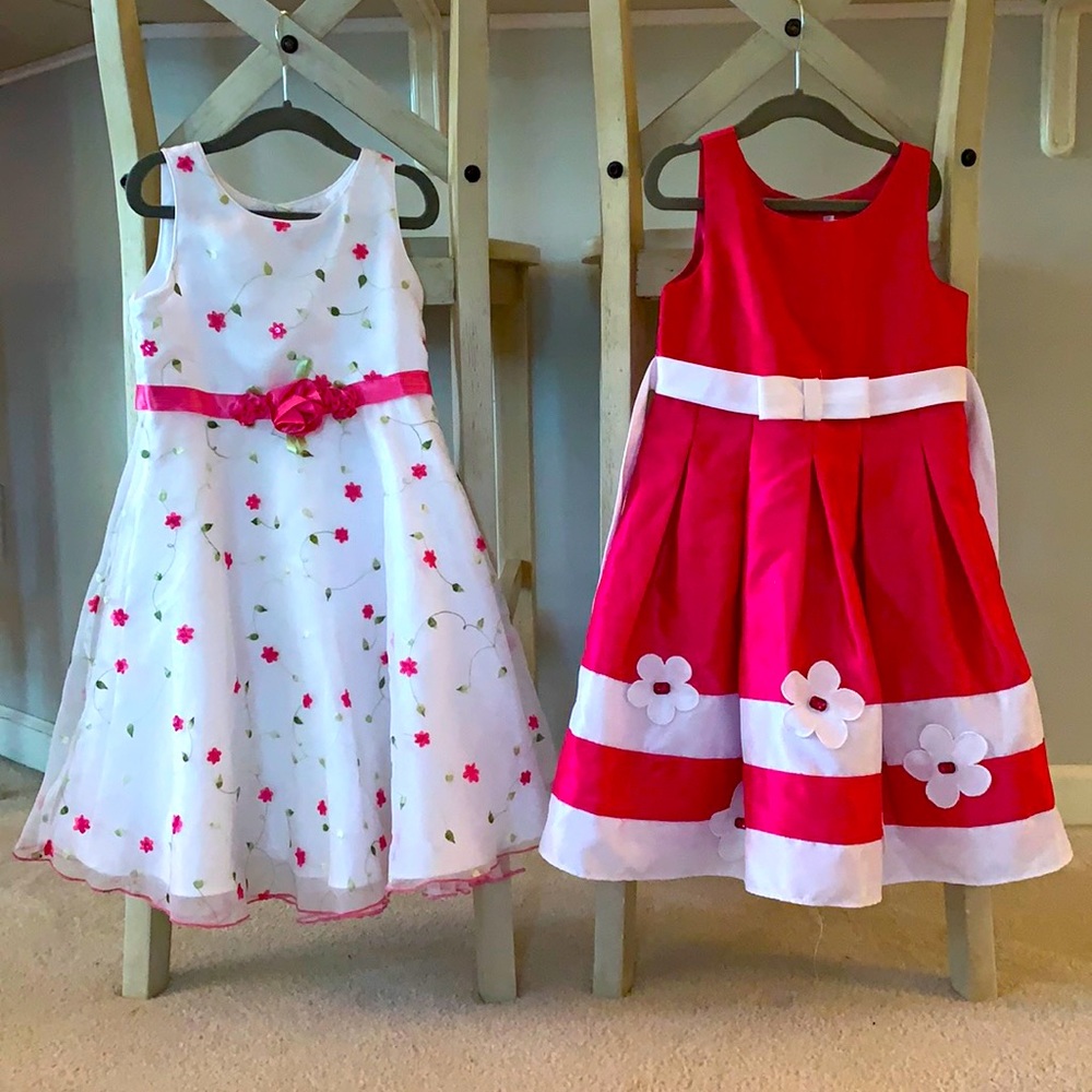 Youngland | Girls Pink and White Flowered A Line Formal Dresses | Size 6